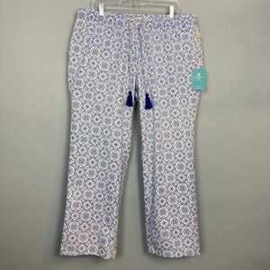 CARIBBEAN Joe Tropical Bliss Blue Elastic Waist Tassel Drawstring Pants Size PXL